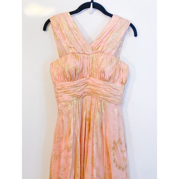 Aidan Mattox Pink and Gold Silk Gown Formal Dress - Picture 2 of 5